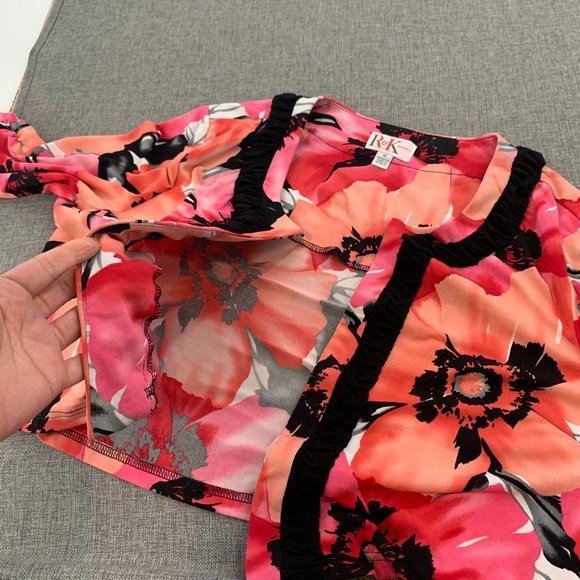 R&K Originals cropped Floral Open Jacket Cardigan 16 Black Pink Orange 3/4 Sleev - Picture 11 of 15